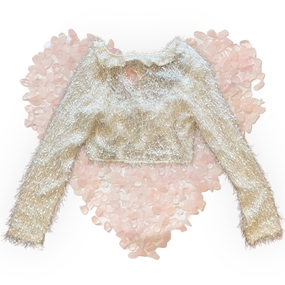 NWT Sugar Thrillz Never Too Much White Fuzzy Cropped Cardigan Sz S - Picture 3 of 7